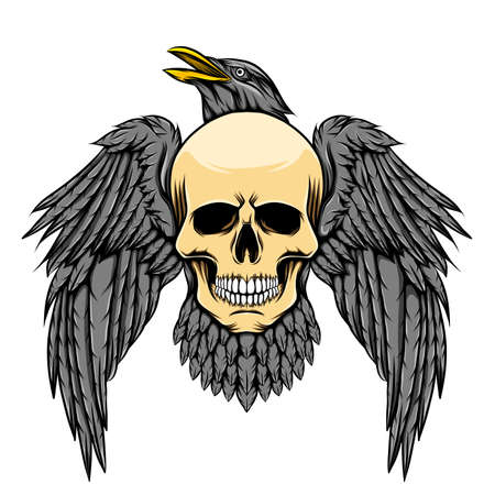 The full body of the eagle holds the death skull head with the glossy coloured of illustrationのイラスト素材