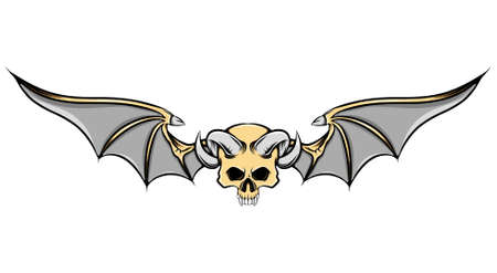 The dead skull with the goat horns and the iron bat wings of illustrationのイラスト素材