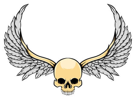 The illustration of the ghost skull with the long wings and a big hornsのイラスト素材