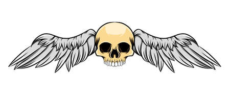 The illustration of the dashing dead skull with the holed eyes and wingsのイラスト素材