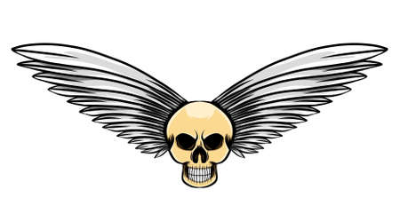 The illustration of the big feather in the vintage dead skullのイラスト素材