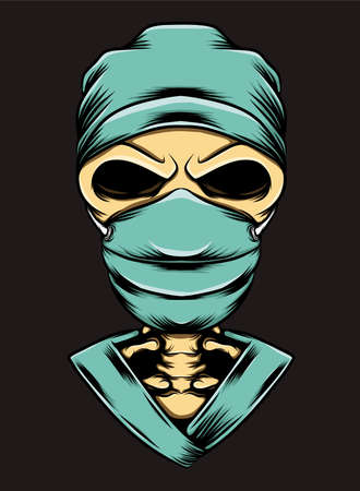 The human skull using the surgery costume and mask of illustrationのイラスト素材