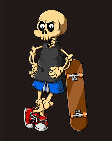 The human skull standing beside the skateboard of illustrationのイラスト素材