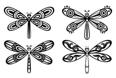 Collection of silhouettes dragonflies for tattoo design of illustrationのイラスト素材