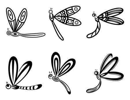 Collection of beautiful dragonflies for tattoo design of illustrationのイラスト素材