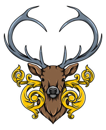 Deer head tattoo in vintage baroque style of illustrationのイラスト素材