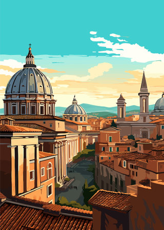 Travel Destination in Rome Italy vintage print. holidays concept of illustrationのイラスト素材