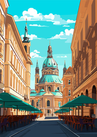 Travel Destination Vienna Austria vintage print. holidays concept of illustrationのイラスト素材