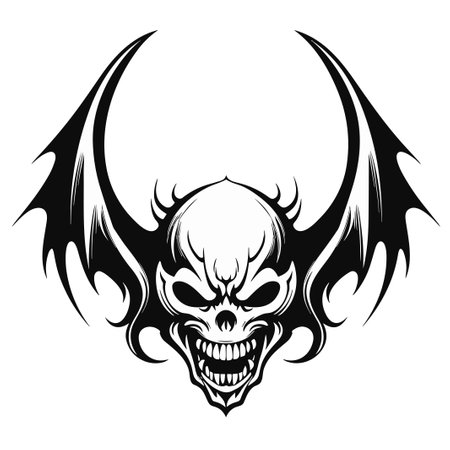 A Scary devil head with dragon wings in a vintage style mascot of illustrationのイラスト素材