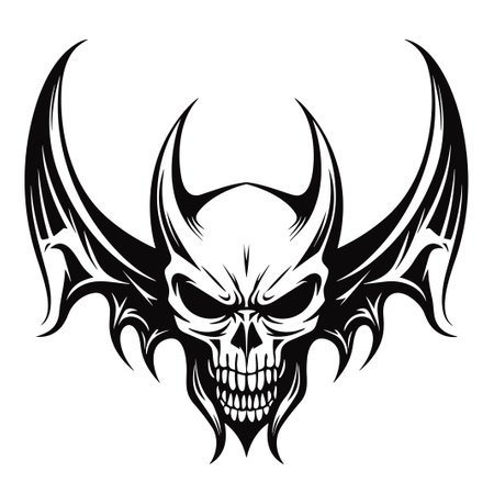 A demon head with wings in a vintage style mascot of illustrationのイラスト素材