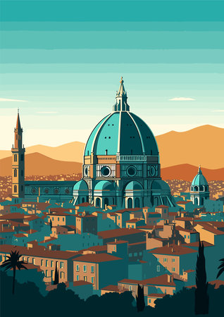 Travel Destination in Florence Italy vintage print. holidays concept of illustrationのイラスト素材