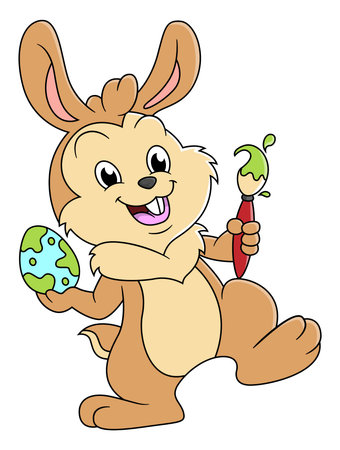Cartoon funny Easter Bunny painting an egg of illustrationのイラスト素材