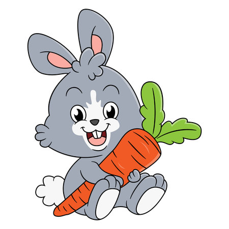 Cartoon little bunny holding a carrot of illustrationのイラスト素材