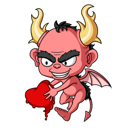 a devil cupid holding love heart of illustrationのイラスト素材