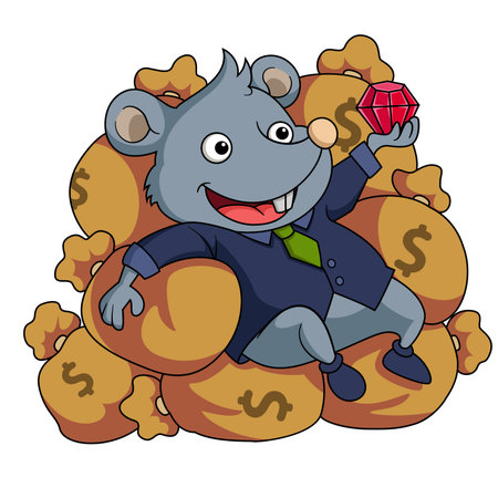 The great rat king leaned between the sacks of dollars of illustrationのイラスト素材