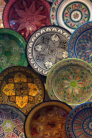 Set of ethnic dishes. Wall dish backgroundの写真素材