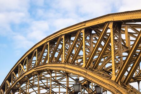 Bridge Most Zwierzyniecka with yellow metalic structure in Wroclaw, Poland.の写真素材