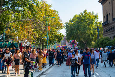 Saragossa, Spain - October 12, 2017: Echegaray promenade full of people on Pilar dayのeditorial素材