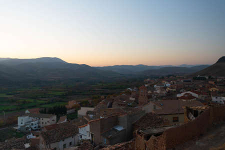 Views of the town of Mesones de Isuela from the top of its medieval castleのeditorial素材