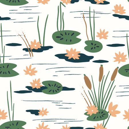 Floral seamless pattern with water liliesの写真素材