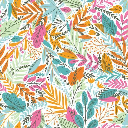 Vector colorful floral seamless pattern with exotic leavesの写真素材