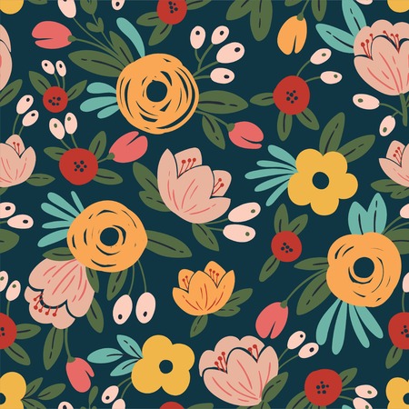 Seamless floral background with bouquets of roses. Vintage pattern for wallpaper, fabric, digital paperの写真素材