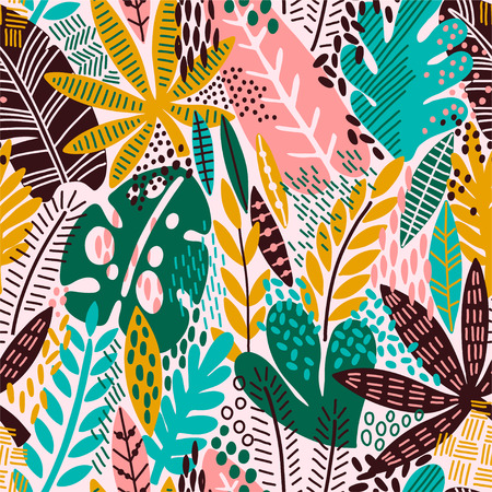 Bright tropical leaf seamless pattern. Vector illustrationの写真素材