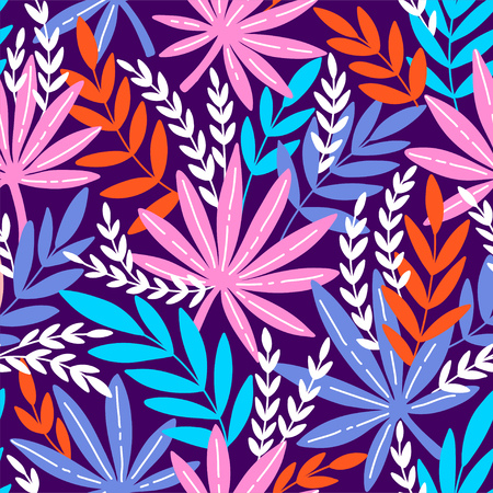 Seamless pattern with exotic leaves. Tropical leaves of palm tree. Vector background.の写真素材