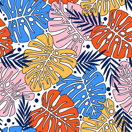 Seamless pattern of leaves monstera. Tropical leaves of palm tree.の写真素材