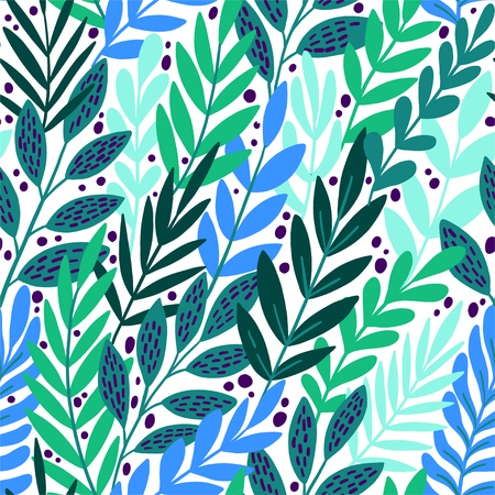 Bright floral tropical leaves on abstract colorful pattern. vector seamless background. Plant flower nature wallpaperの写真素材