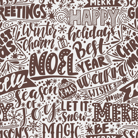 Merry christmas background with hand drawn quotes.の写真素材