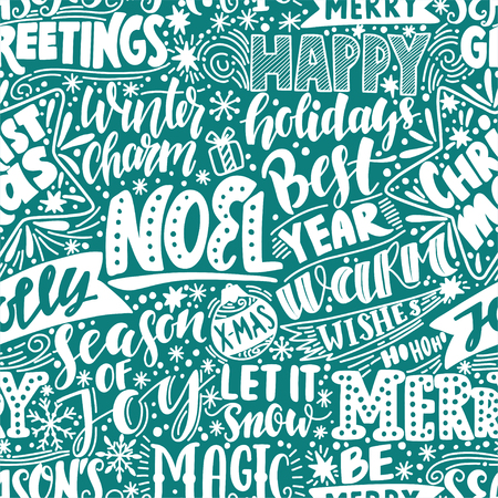 Merry christmas background with hand drawn quotes.の写真素材
