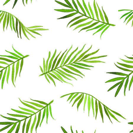 Watercolor seamless pattern with green palm leavesの写真素材
