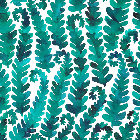 Hand drawn seamless watercolor pattern of blue fern branchesの写真素材