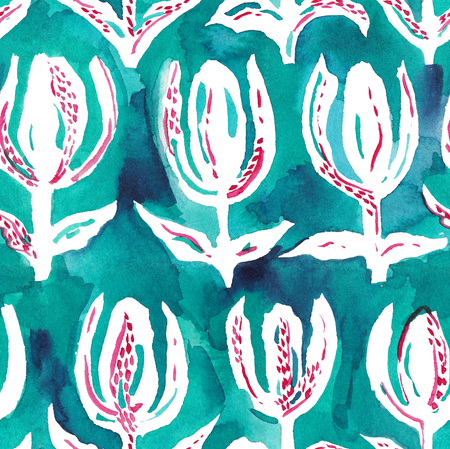 Seamless flower pattern with tulipsの写真素材