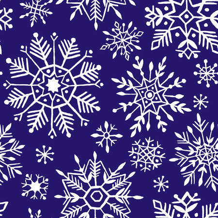 Watercolor snowflakes seamless pattern. White snowflakes on a blue background.の写真素材