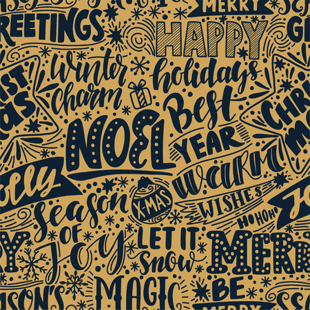 Merry christmas background with hand drawn quotes.の写真素材