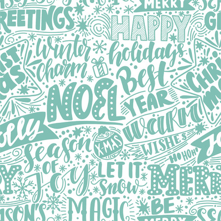 Merry christmas background with hand drawn quotes.の写真素材