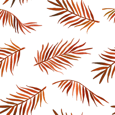 Watercolor hand drawn seamless pattern with palm leavesの写真素材