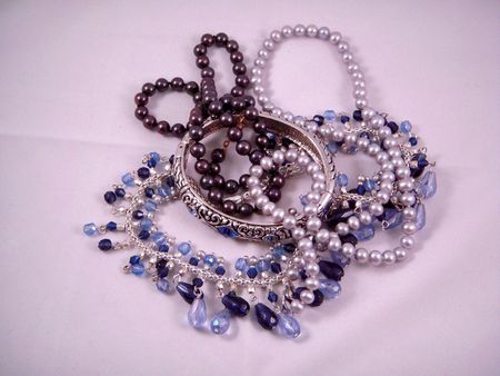 Jewelry in various shades of blueの写真素材
