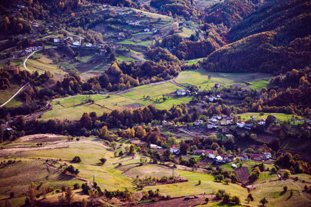 Autumn fields shot from above. Rhodope Mountains, Bulgaria.