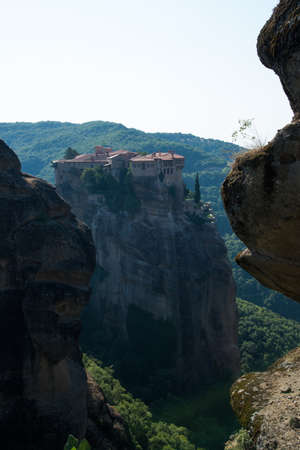Orthodox Monastery on a cliff at Meteora, Greece, sunny day and no people