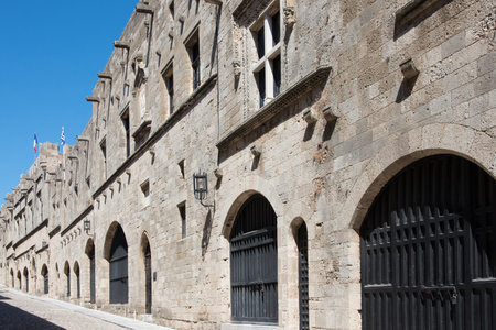 View of street of Knights, in old town Rhodes, Dodecanese Greeceの写真素材