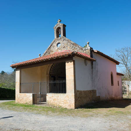Beautiful small chapel on a mountainin the north of Spain, Asturiasの写真素材