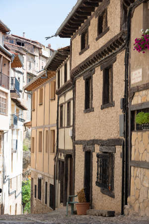 Beautiful old street with traditional houses and no people at Frias, Burgos, Merindades, Spain, Europeの写真素材