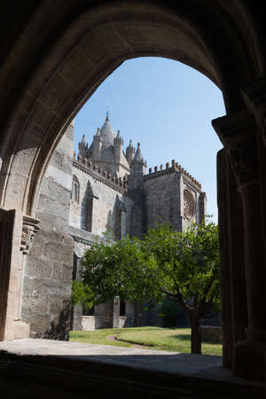 Beautiful view of Evora Cathedral seen from the cloister. Blue sky, no people. Portugal, Europeの写真素材