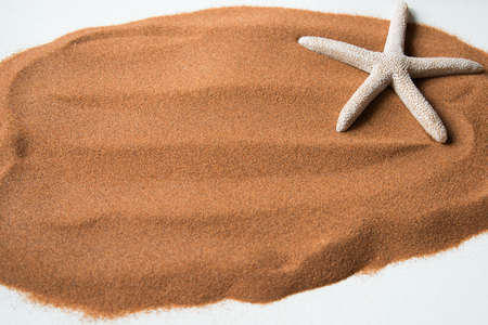 White background, starfish and beach sand.Vacation