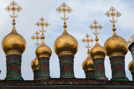 Low angle of the top of an orthodox church at Kremlin, Moscow. Russiaの写真素材