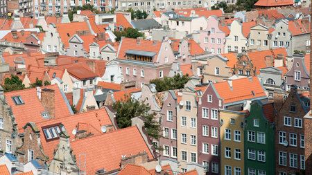 Aerial view of Gdansk downtown, with their colorful houses. Poland, Europe