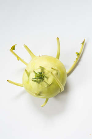 Kohlrabi or german turnip, seen from above. White background. Spainの写真素材